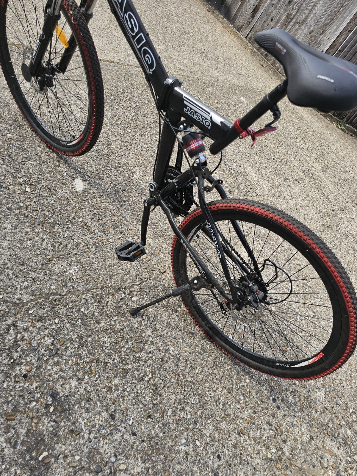 JASIQ Folding Mountain Bike 26in Full Suspension 21-Speed Disc Brakes Black/Red