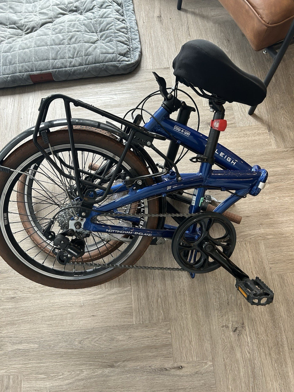 Raleigh Stow-A-Way 20in Folding Bike Blue with Rear Rack & Mudguards