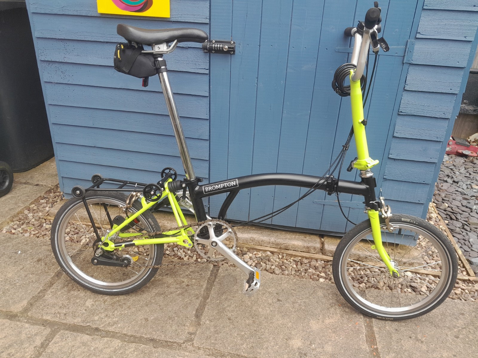 Brompton 3 speed custom matt black and lime lots of extras and upgrades