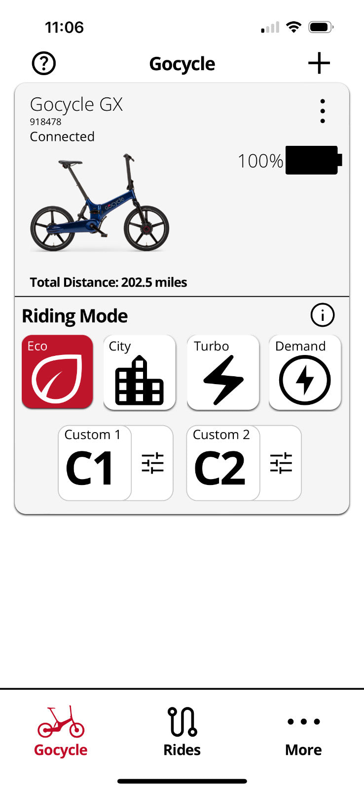 GoCycle GX Blue Folding Bike with only 200 miles Mudguards lights EXCELLENT