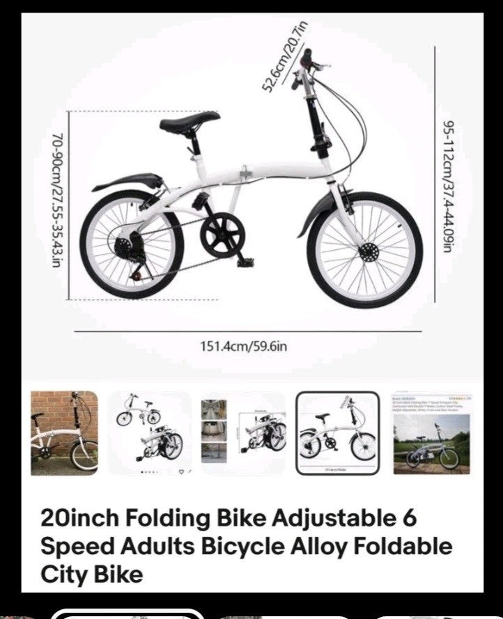 20inch Folding Bike Adjustable 6 Speed Adults Bicycle Alloy Foldable City Bike