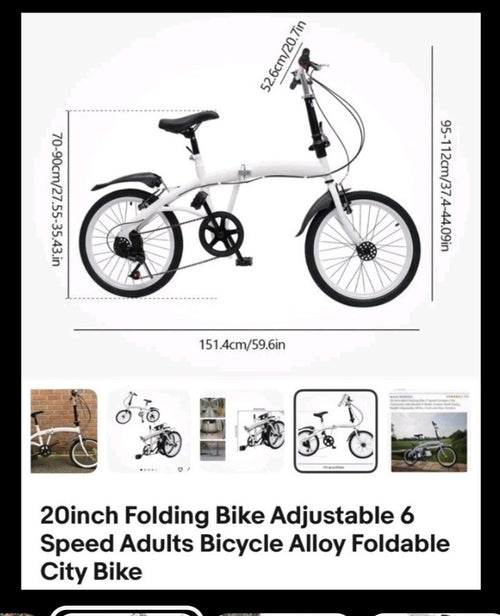 20inch Folding Bike Adjustable 6 Speed Adults Bicycle Alloy Foldable City Bike