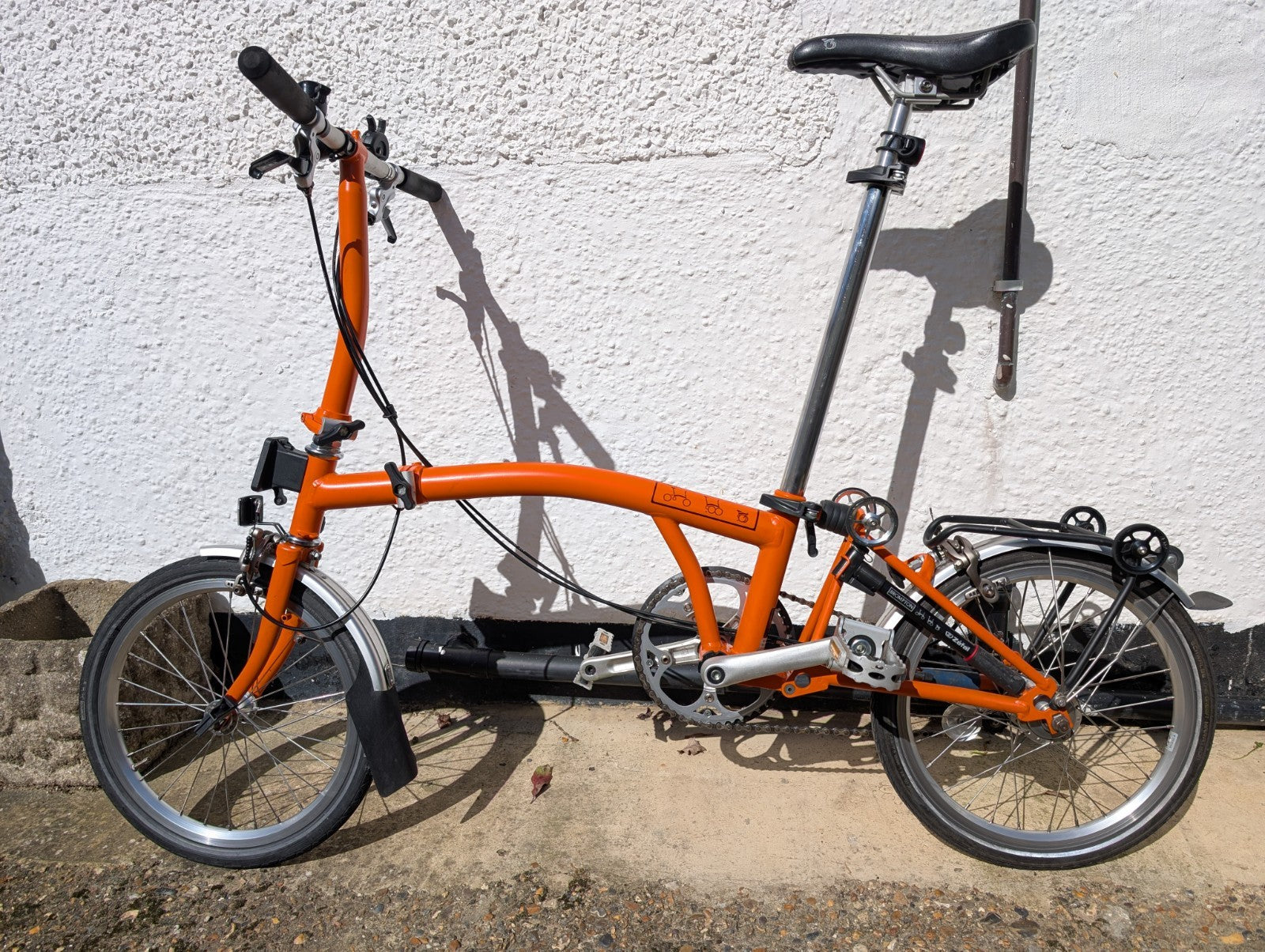 Brompton S3L folding bike 3 speed orange + bag + extended seat post.