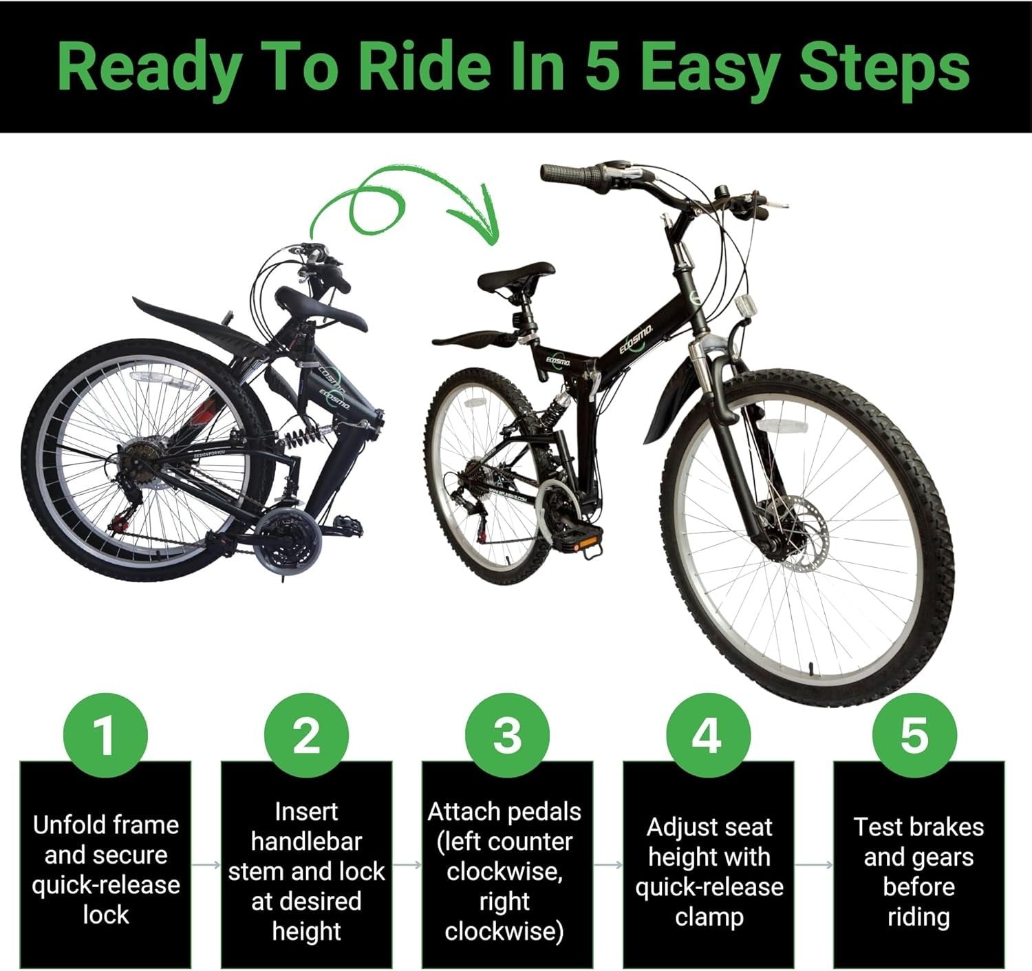26" Folding Mountain Bike 21-Speed Shimano Disc Dual Suspension MTB