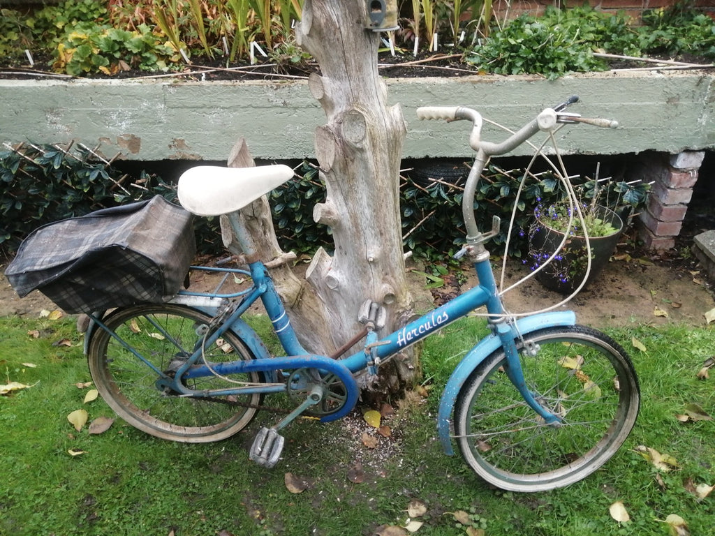 Hercules folding bike in light blue 20 in wheels original basket Good condition