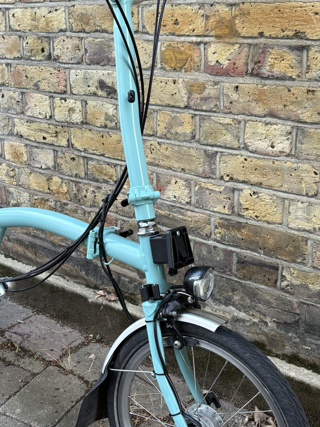 Brompton M6R Folding Bike - Celeste w/ Mudguards, Rack And Dynamo Light Set