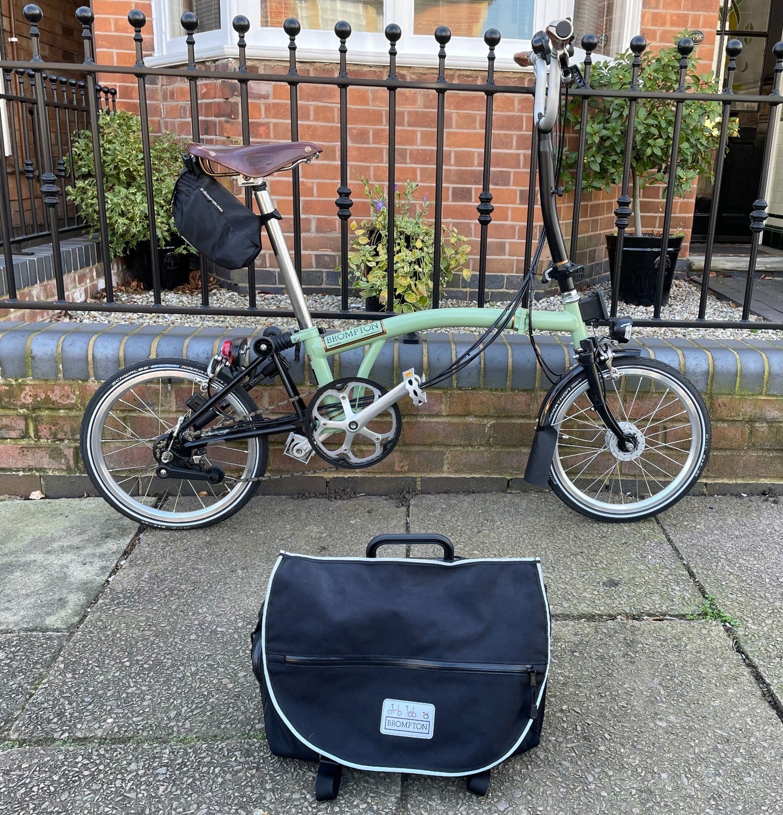 BROMPTON 6-SPEED H-TYPE CUSTOM URBAN TOURER, SAGE GREEN with BLACK EXTREMITIES