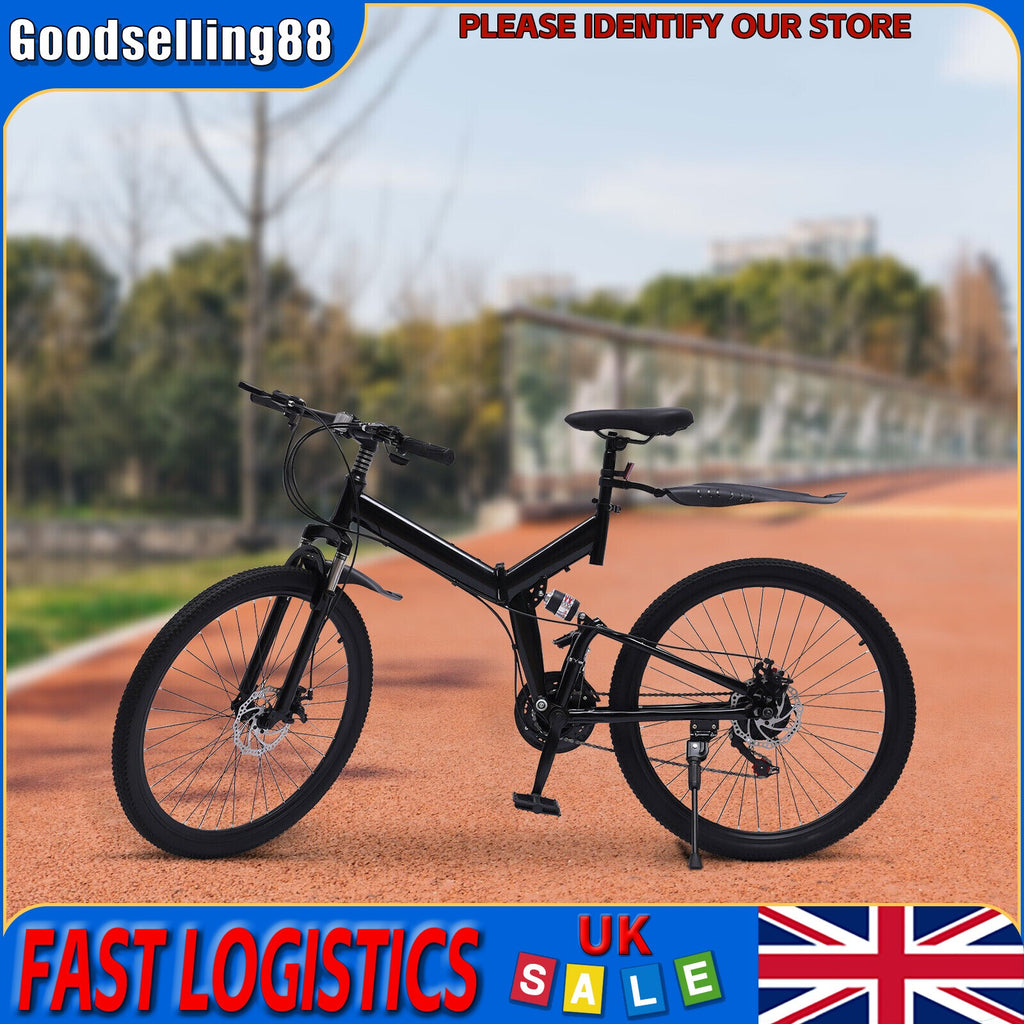 26" 21-Speed Folding Mountain Bike Foldable Bicycle Disc Brake Mountain Bike NEW