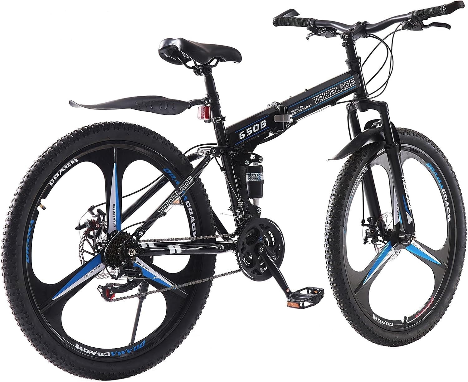 27.5" Folding Mountain Bike Dual Shock 21-Speed Mens Womens Off Road