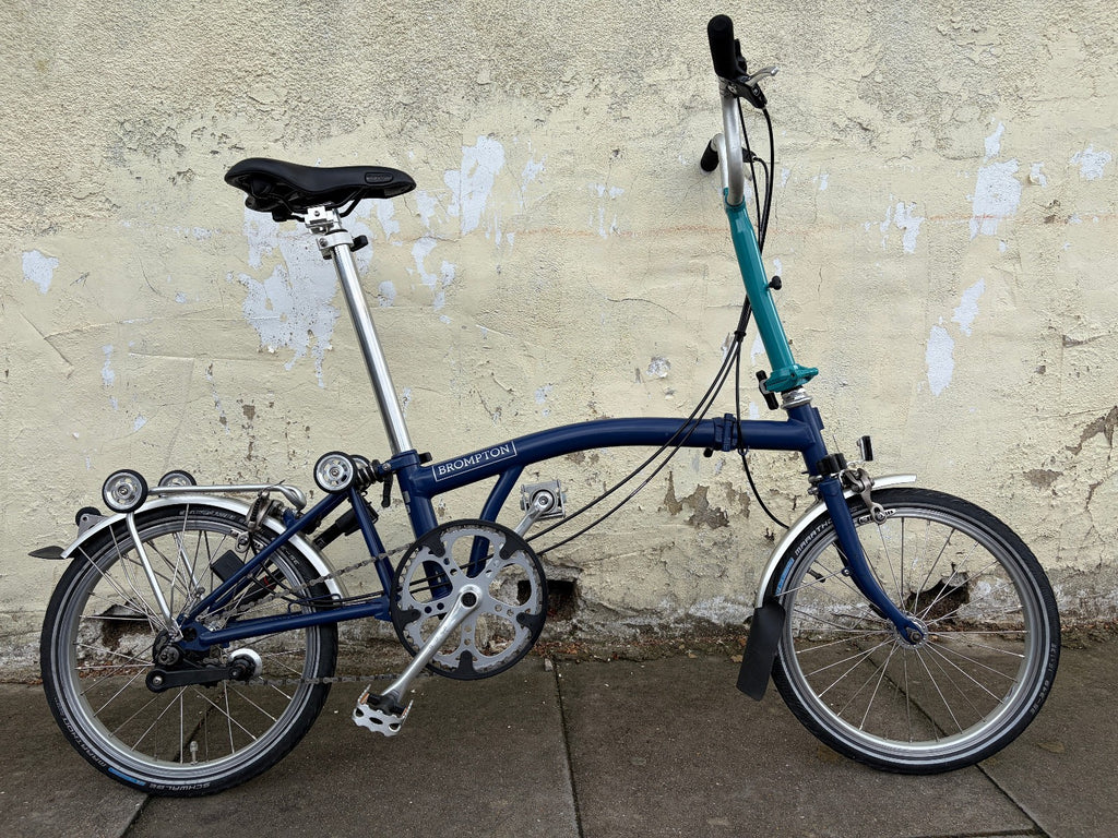 Brompton M3L folding bike 3 speed in two-tone blue