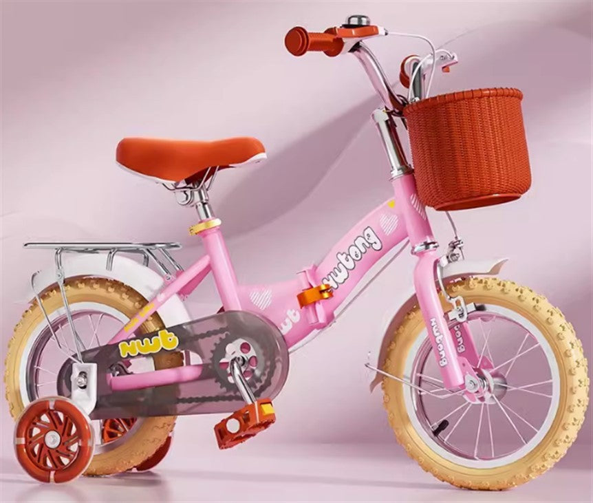 Kids Girls folding bike cycle +Removable Rack &Basket - 12/14/16/18 inch - Pink