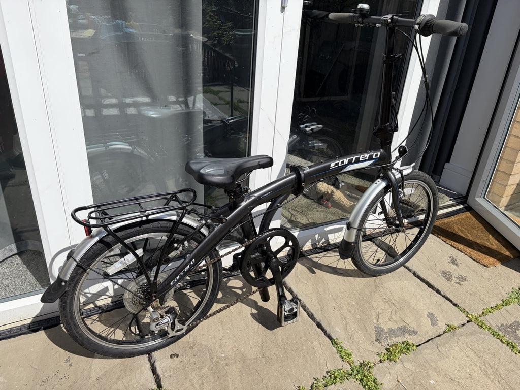 Carrera Intercity 20in Folding Bike Black/Silver Rear Rack Mudguards V-Brake