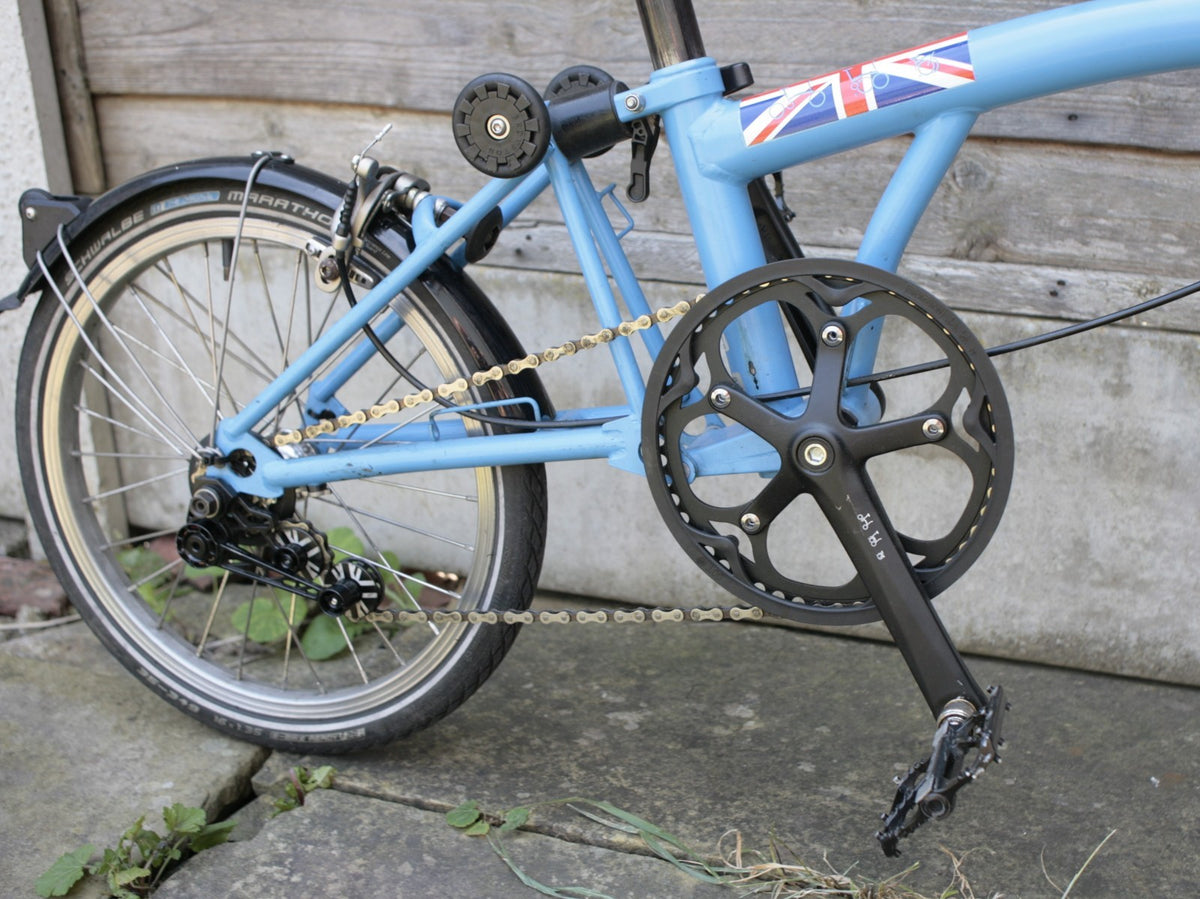 Brompton Blue / black, Union jack 1/ 2 speed folding bicycle, new parts restored