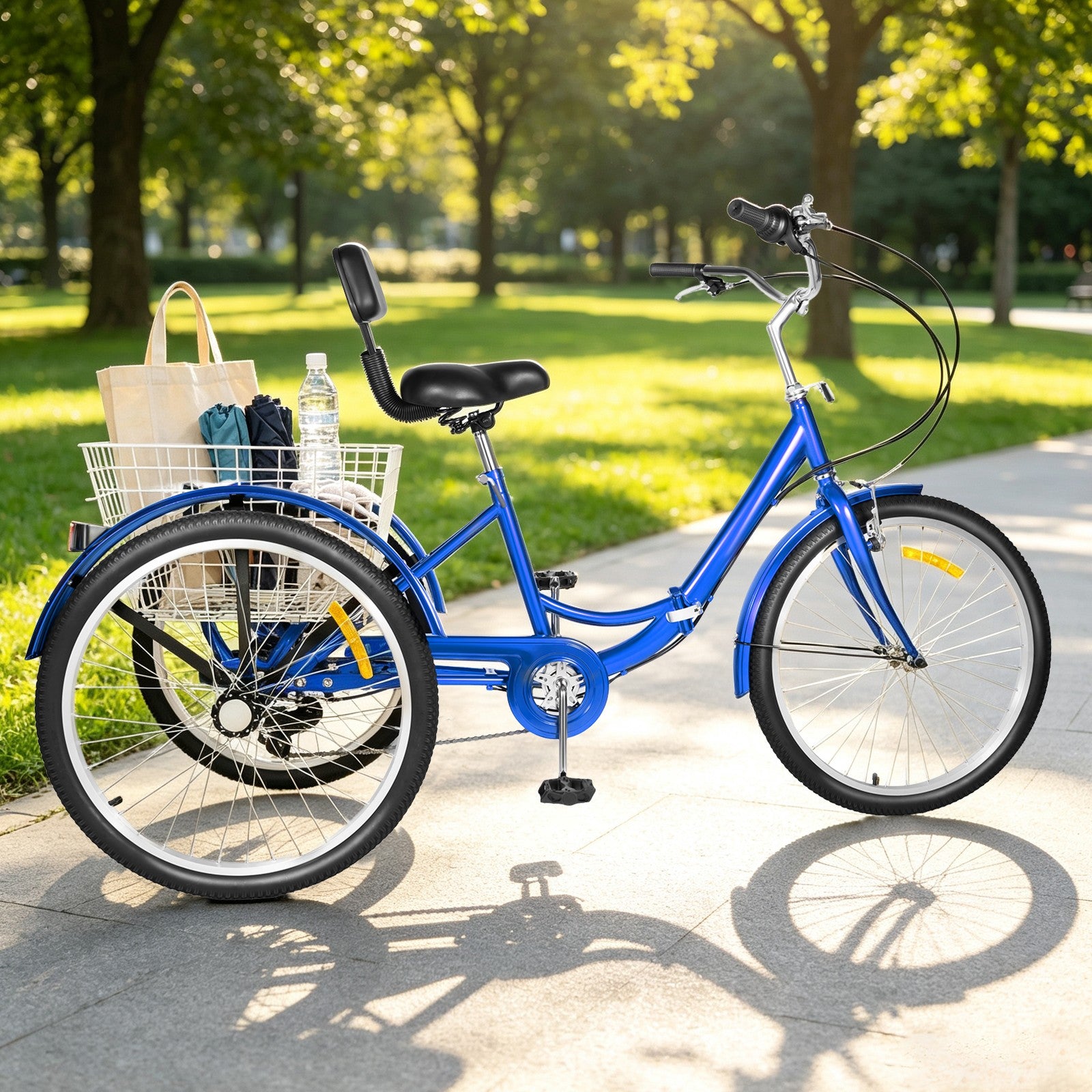 24in Blue Folding Adjustment Height Tricycle for 5.25-5.9ft Adults