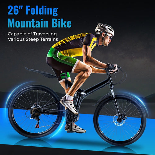 26 in Folding Mountain Bike 21-Speed MTB Bicycle Full Suspension Disc Brake Bike
