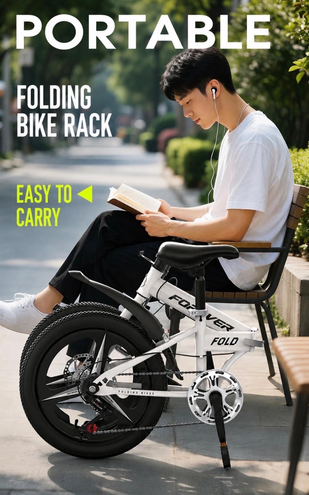 Forever Fold 20in Folding Bike 7-Speed Lightweight City Commuter Bicycle - grey
