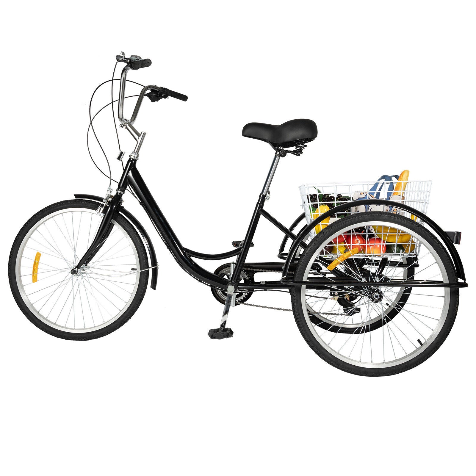 24 Inch Adult Tricycle Trike Bike 8-Speeds 3-Wheel Bicycle & Folding Back Basket