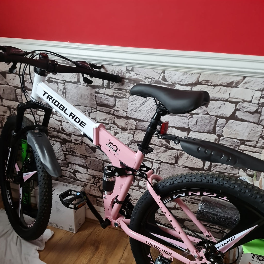 24"26" Folding Mountain Bike 21 Speed Full Suspension Bicycle For Men Women New