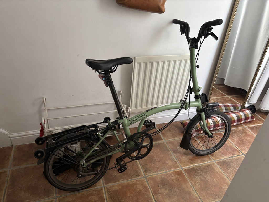 Brompton C Line Matcha Green Folding Bike. 2 Year Old Excellent Condition + Roll