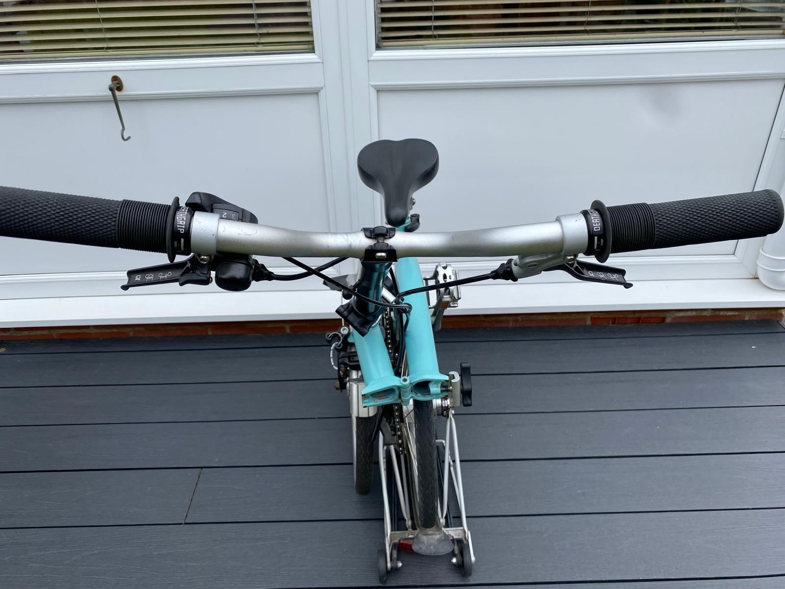 Brompton M3L.  Turkish Green and Black.  With Rear Luggage Rack