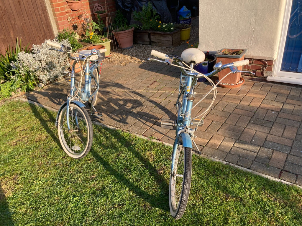 The Vintage Retro 1970s Hercules Compact folding bikes in blue