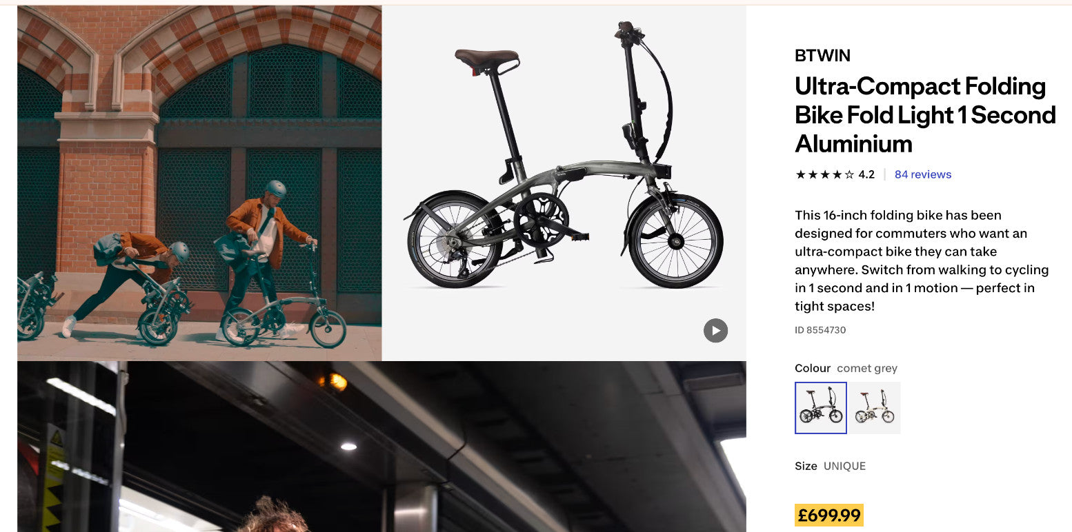 Btwin Ultra-Compact Folding Bike Fold Light 1 Second Aluminium -great condition