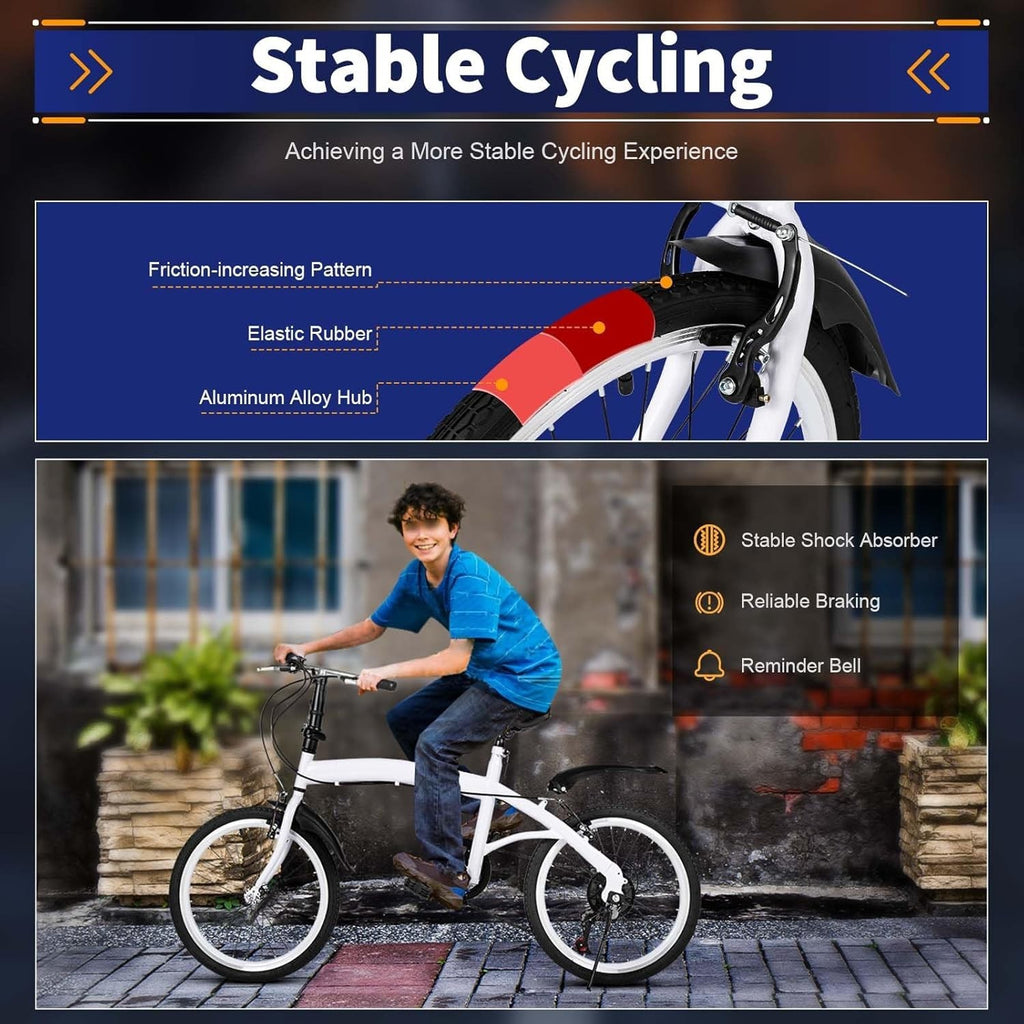 20" Folding Bike Lightweight 6-Speed Adjustable Seat Compact City Ride