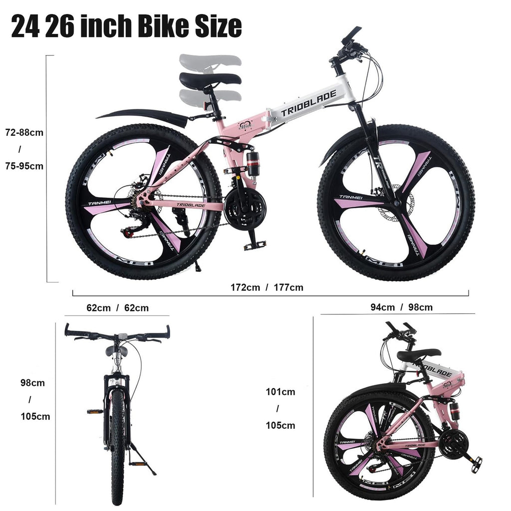 24/26 inch Folding Mountain Bike 21 Speed Full Suspension Bicycle For Men Women