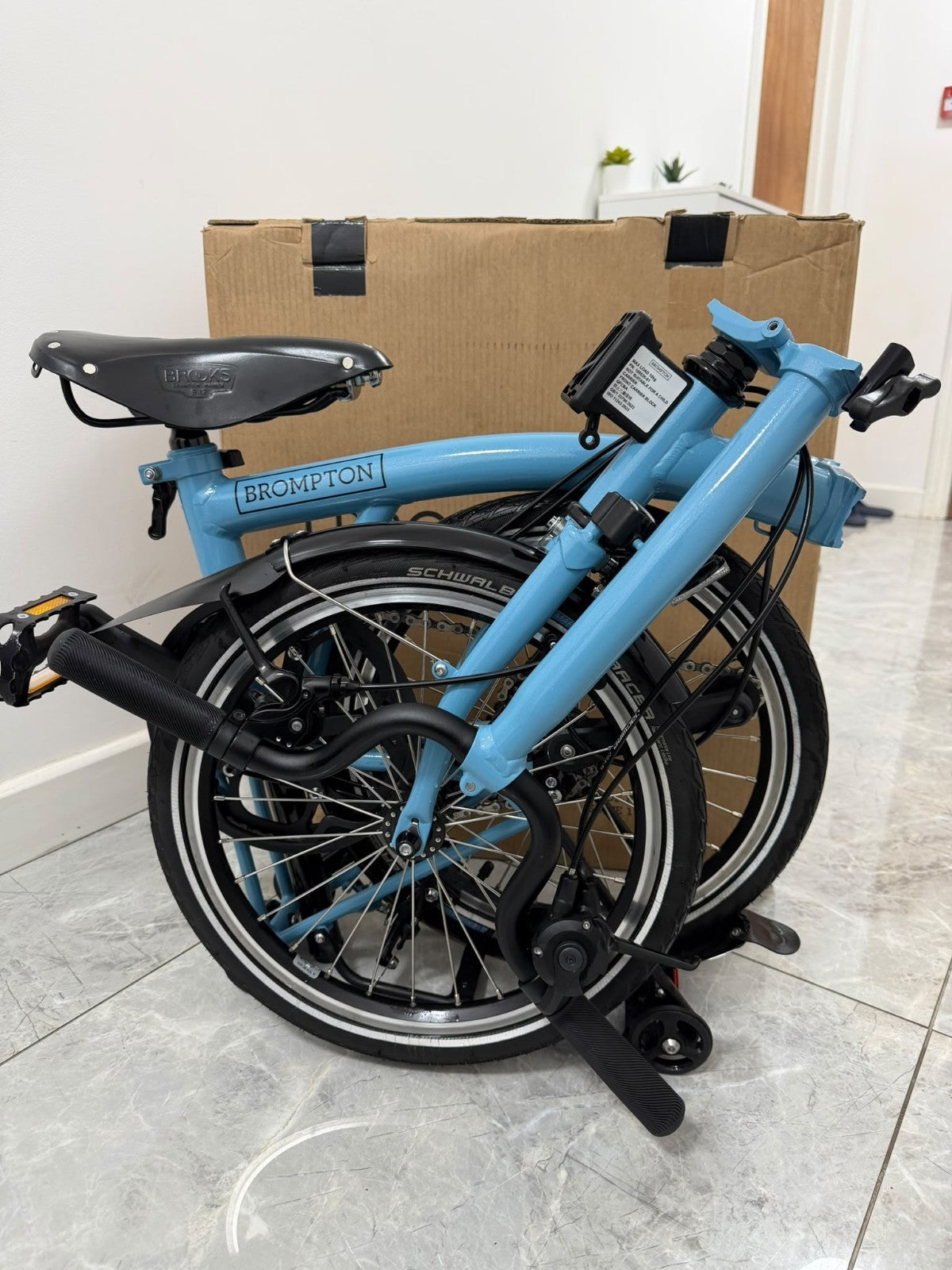 Brompton Folding Bike 16 in 4 Speed Blue/Black, Mudguards, Reflectors