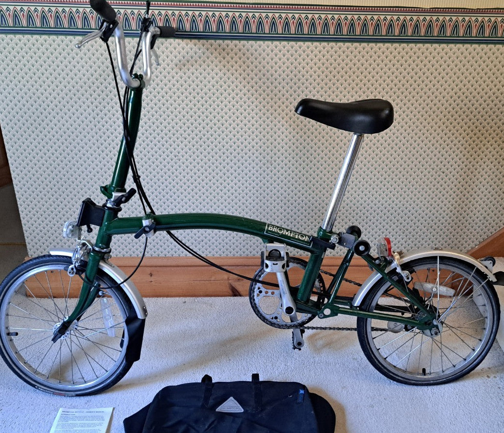 Vintage Brompton M3L . 3 Speed. Racing Green. FRONT BAG. VGC. Stored for 20years