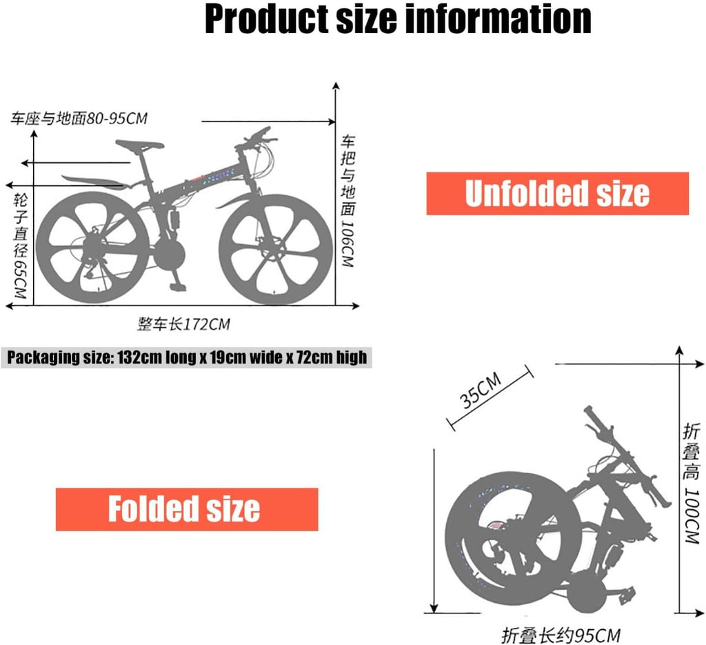 26 Inch Folding Mountain Bike, Lightweight Shock Absorbing Folding Bike, Adult M