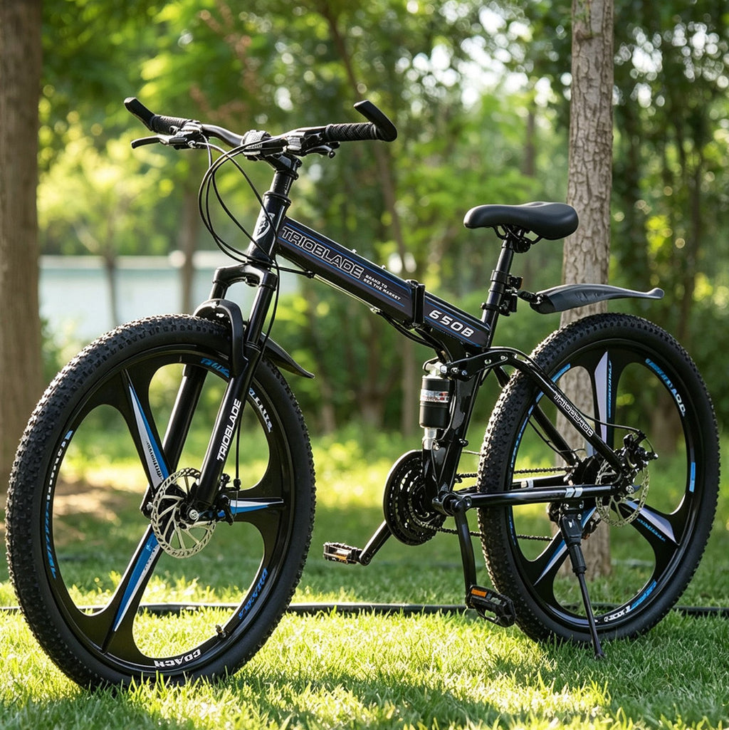 27.5'' Foldable Mountain Bike 21 Speed Full Suspension Bicycle Adult Cycle Blue