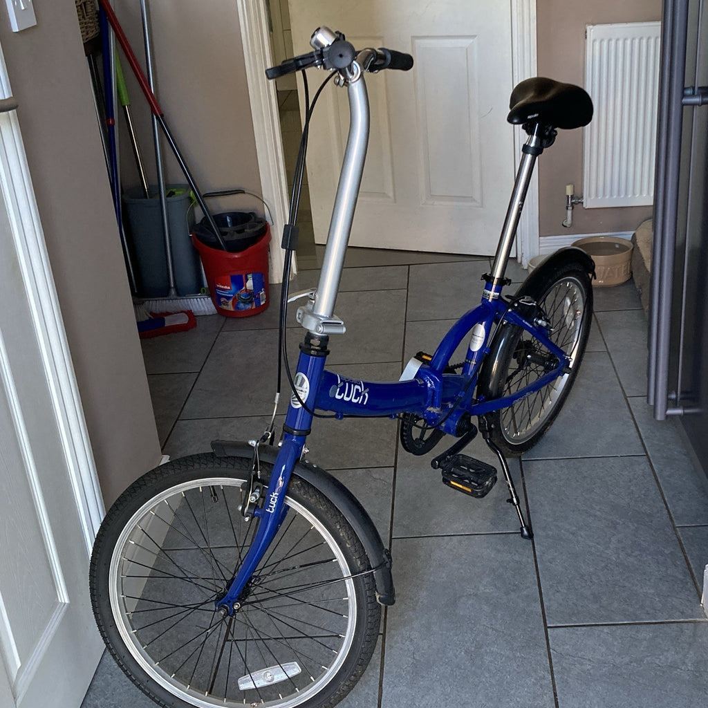 Apollo Tuck 20in Folding Bike Blue/Silver 1 Speed Caliper Brakes Mudguards