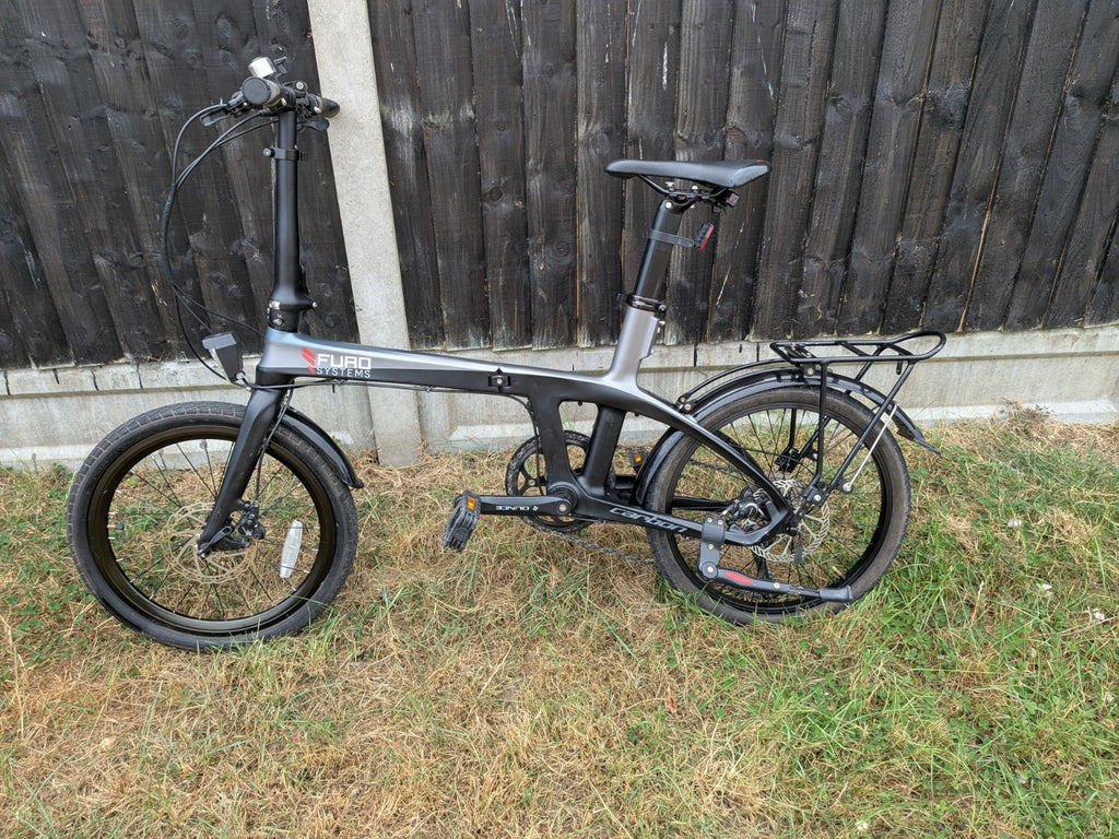 FURO Systems CARBON FRAME Folding Bike 20in 9-Speed Hydraulic Disc Brakes Rack