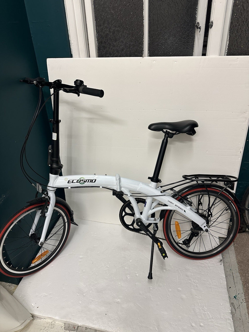 ECOSMO 20” Folding Bike 7 Speed Shimano White Commuter Bicycle – New