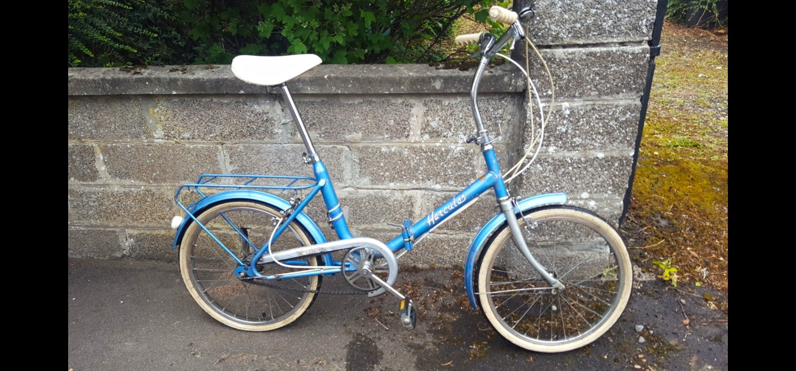 Hercules Folding Bike 20in Blue Rear Rack Mudguards Cruiser Bars