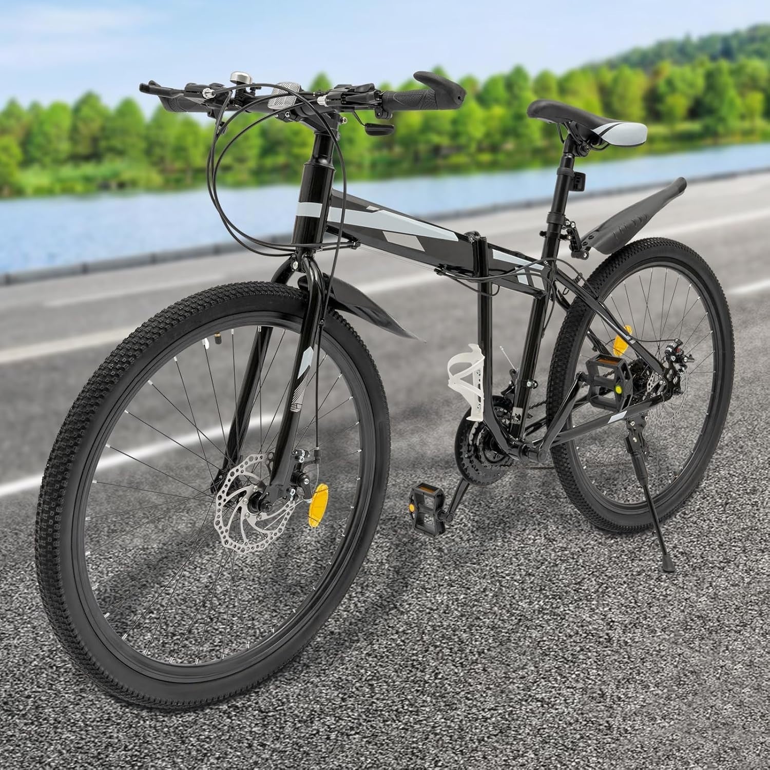26" Mountain Bike 21-Speed Folding Adult Bike Dual Disc Brakes Safety Gear