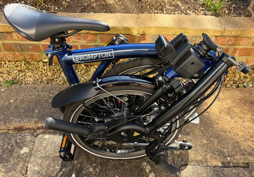 Brompton Elec Folding Bike 6 Speed - Blue Frame & Rear Rack
