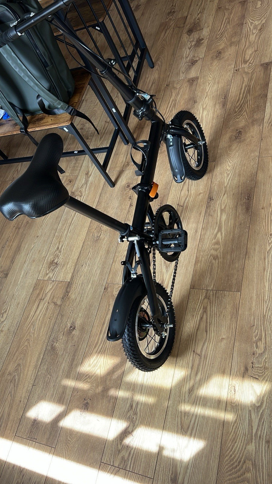 Folding Bike Black 12in Wheels Steel Frame Disc Brakes Mudguards Kickstand