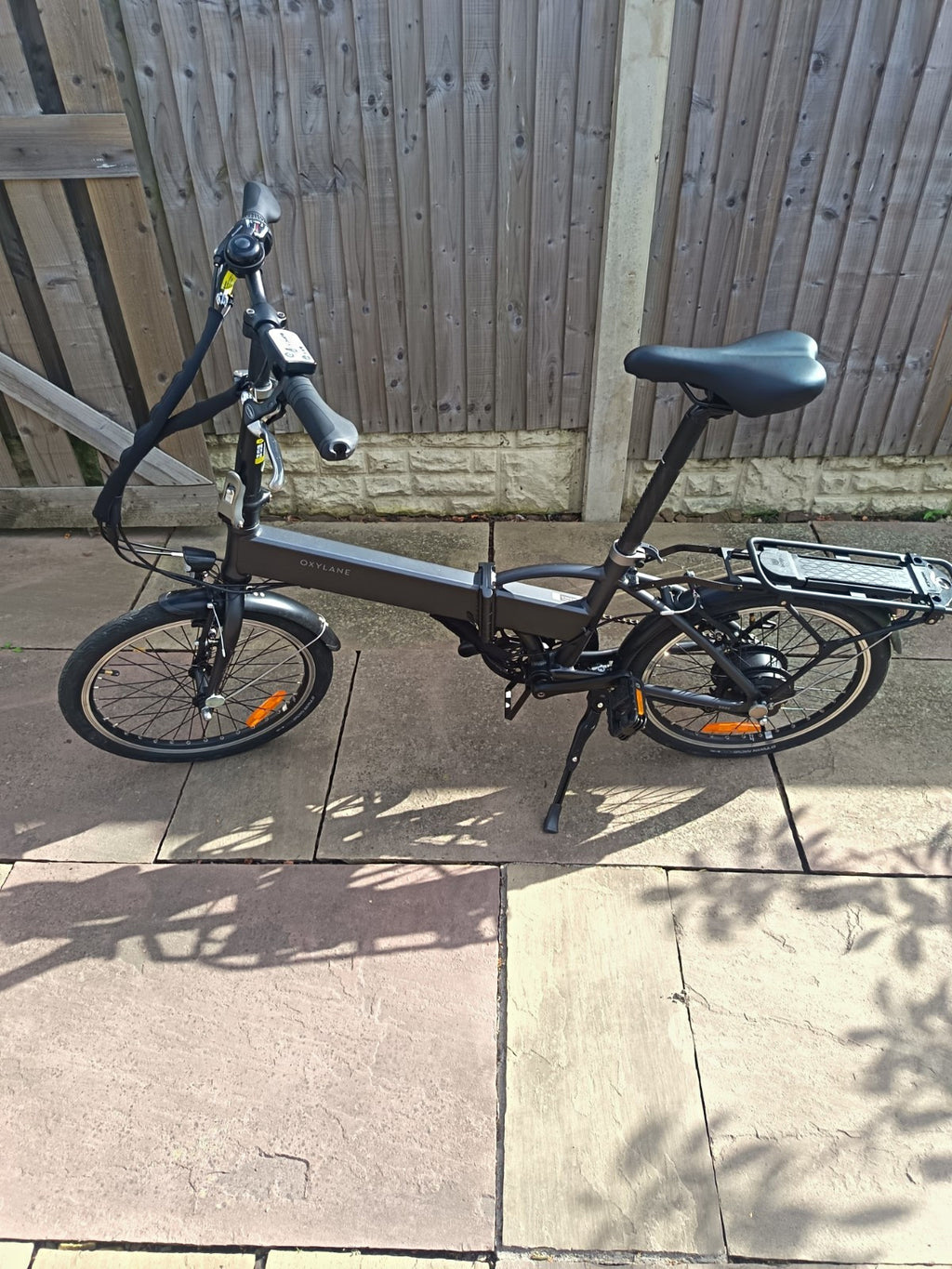 Oxylane 20in Folding Bike Grey/Black, Rack Mudguards Kickstand Reflectors