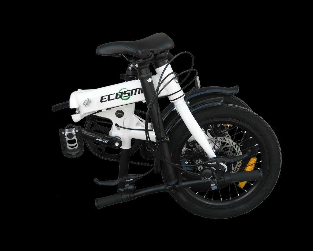 Folding Bicycle Ecosmo 16" Wheel White Alloy 6SP Shimano Gear, Dual Disc-16AF02W