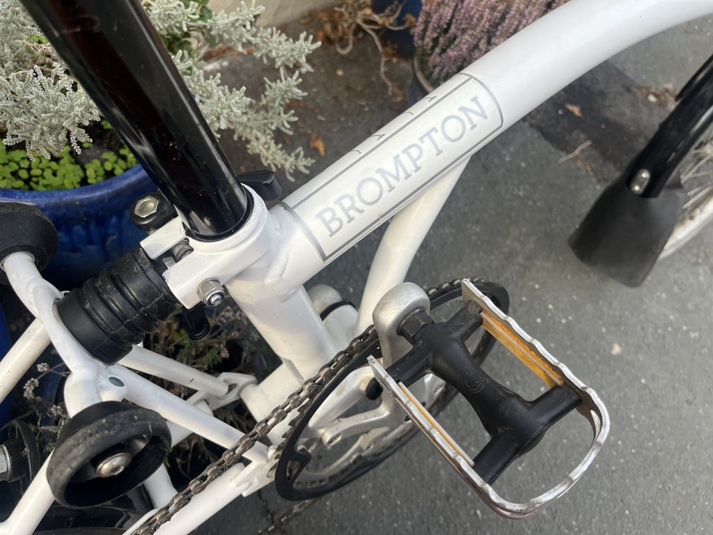 Brompton S1L Folding Bike In White With Black Upgrades