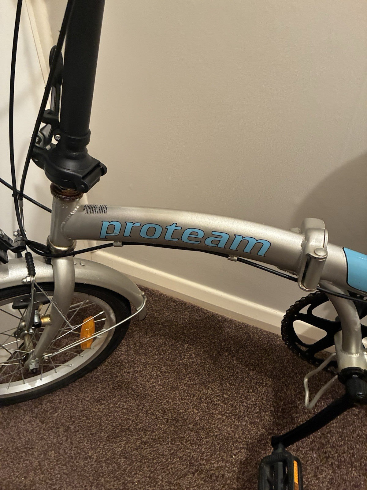Proteam 20in Folding Bike 5 Speed Silver/Blue Rear Rack Kickstand