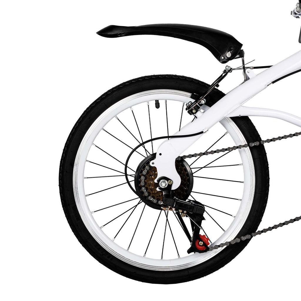 White Folding Bike Foldable City Bike for Adult 20" Commute Bicycle 6 Speed Gear
