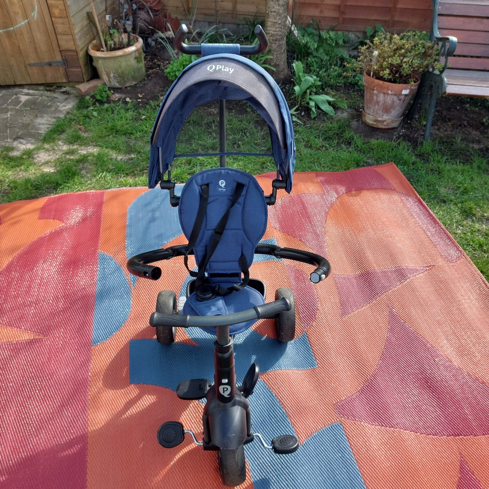 QPlay Rito Star Folding Trike Bike, Blue, With Sun Canopy