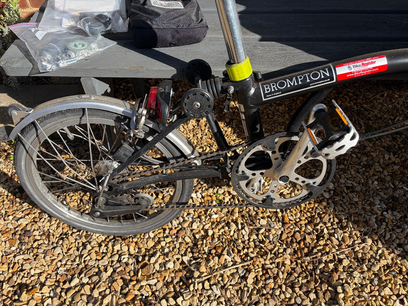 Brompton M3L. 3 Speed/Black with front bag and lights. VGC. Been stored.