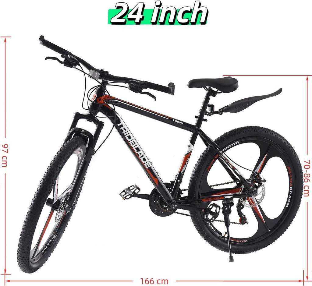 24" Mountain Bike 21 Speed Dual Disc Brakes Full Suspension MTB Adult