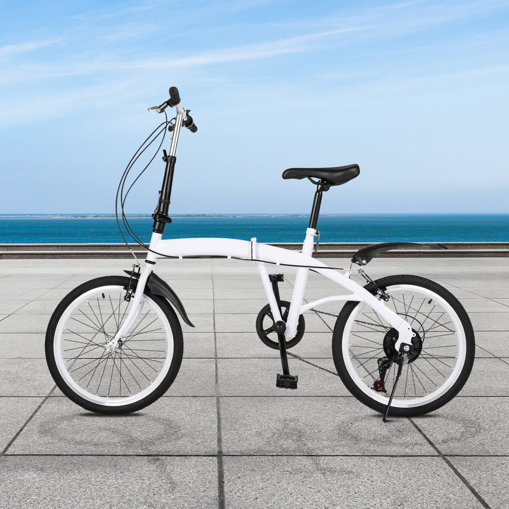 White Folding Bike Foldable City Bike for Adult 20" Commute Bicycle 6 Speed Gear