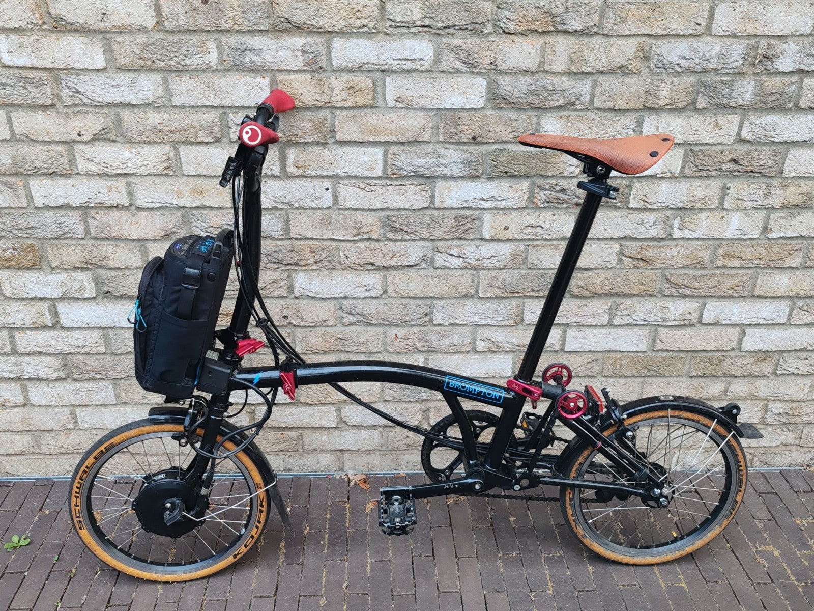 Brompton Elec M6L 6 Speed Folding Black Custom Schwalbe Kojak Tanwall.