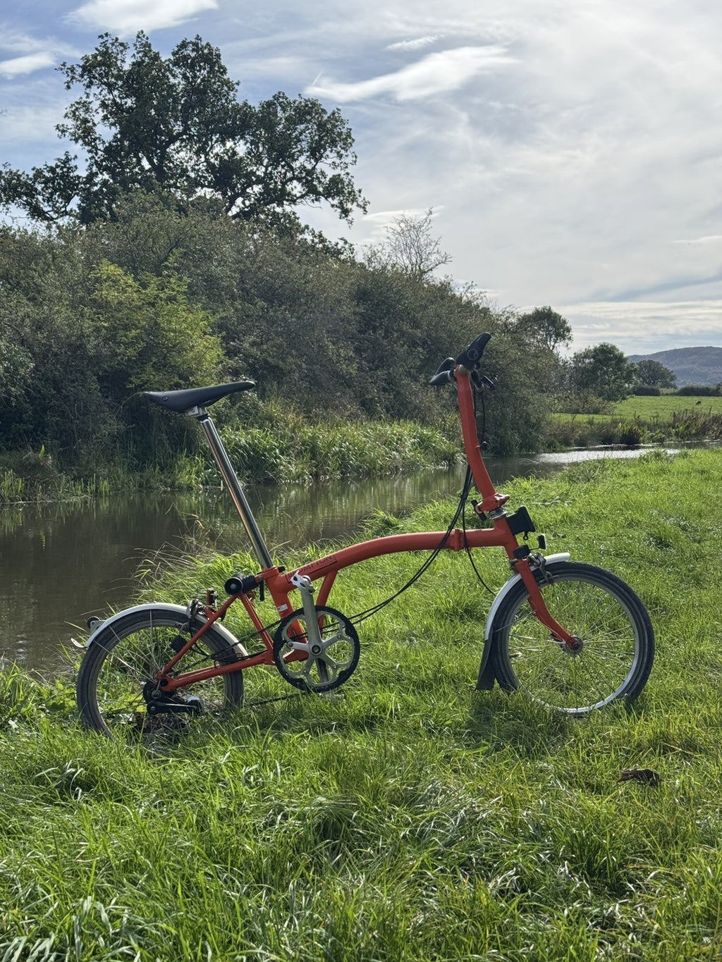 Brompton S3L Orange 3 Speed flat handlebars, Brooks Cambium Saddle